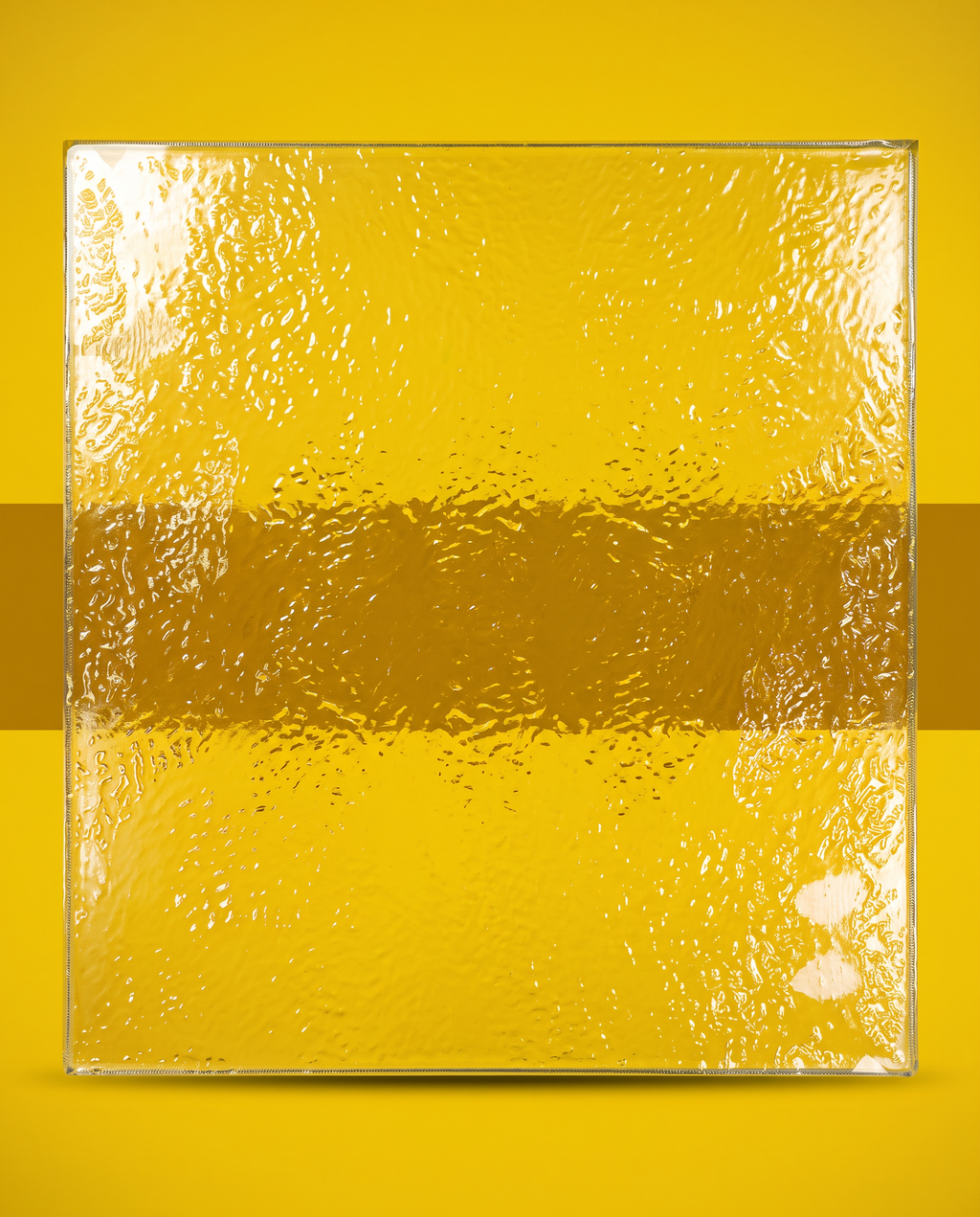 Aqualite pattern glass panel, front view on a yellow background