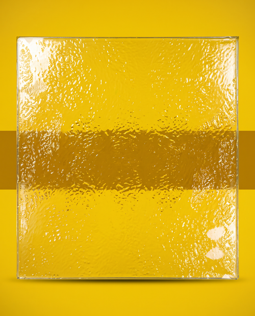 Aqualite pattern glass panel, front view on a yellow background