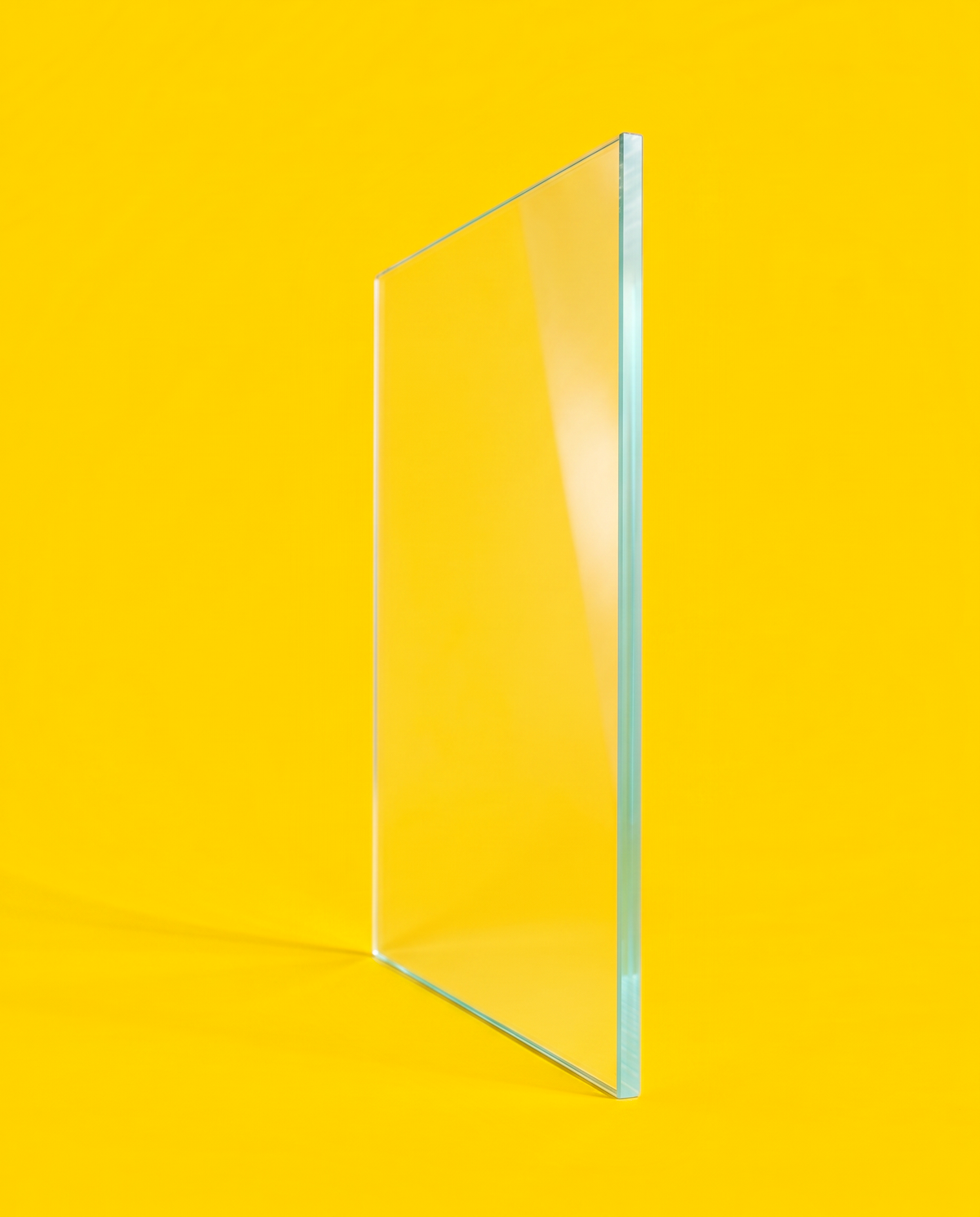 Low-iron extra clear glass panel, side view showing the almost colorless edge