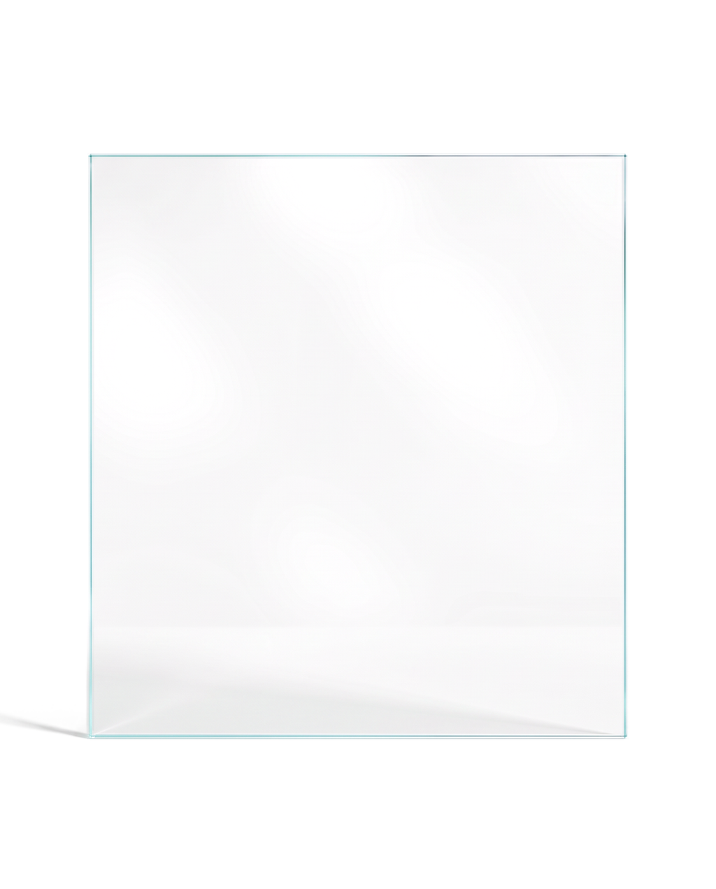 Low-iron extra clear glass panel, front view on a white background