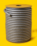 Factory-wound spool of grey soft-type bi-cellular polyethylene foam backer rod on a kraft reel, ASTM C1330 Type B